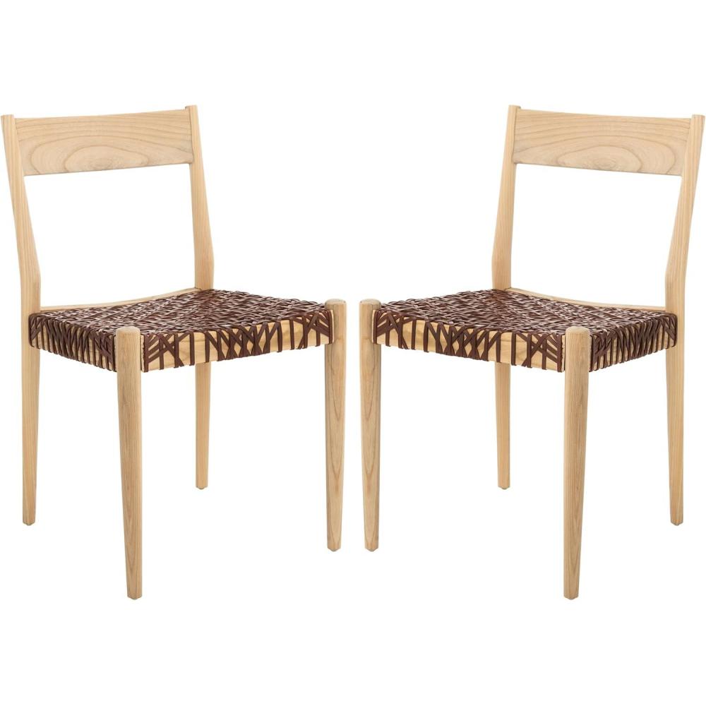 image:imageSAFAVIEH Home Collection Pranit Leather Wood 18inch Set of 2 Dining Chair CognacNaturalCognac Natural