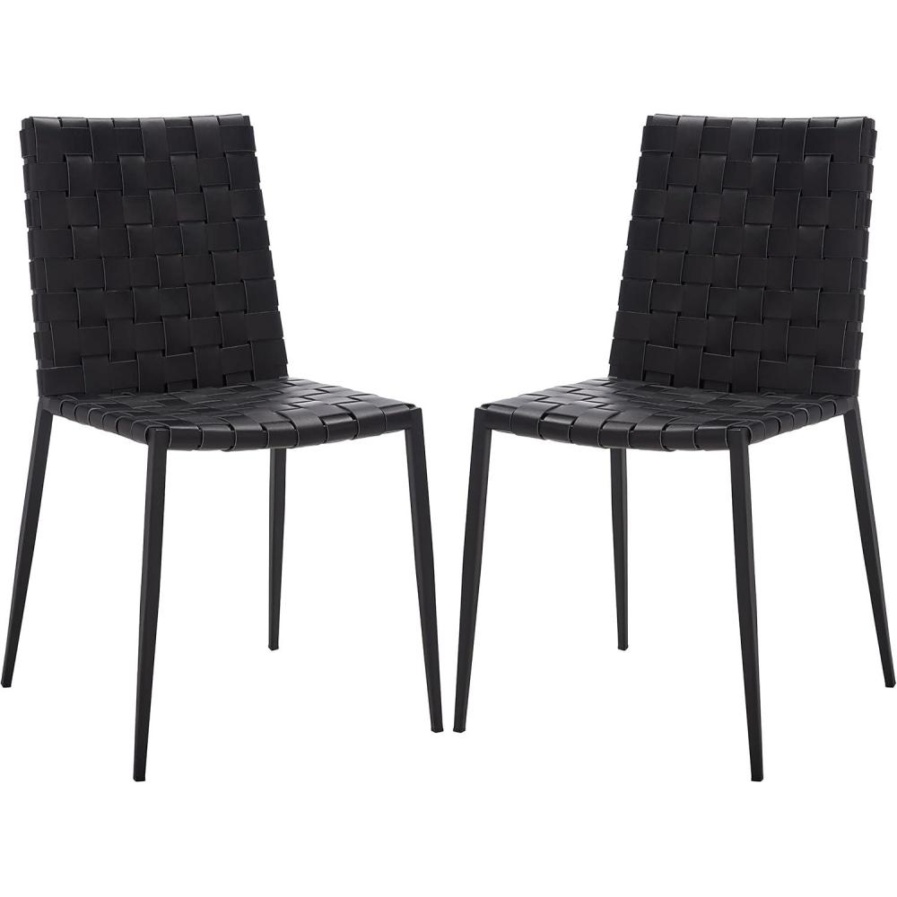 image:imageSAFAVIEH Home Collection Rayne Cognac Woven LeatherSilver Dining Chair Set of 2 Fully AssembledBlack