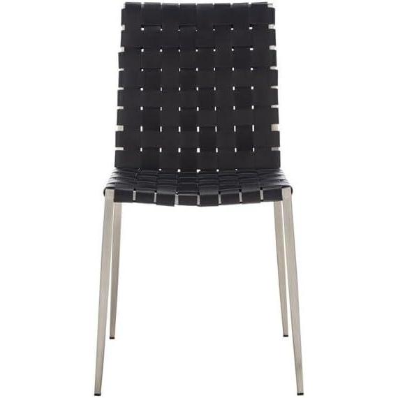 image:imageSAFAVIEH Home Collection Rayne Cognac Woven LeatherSilver Dining Chair Set of 2 Fully AssembledBlackSilver