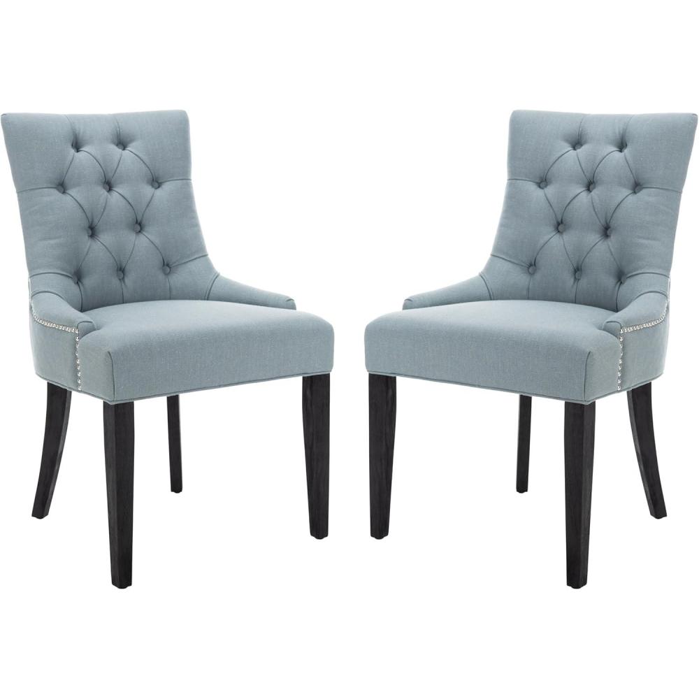 image:imageSAFAVIEH Mercer Collection Heather Beige Linen Nailhead Dining ChairSky Blue