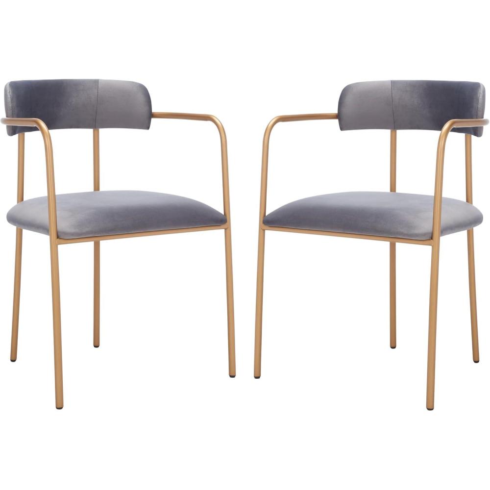 image:imageSafavieh Home Camille Grey Velvet and Gold Low Back Side Chair Set of 2Dark GreyGold