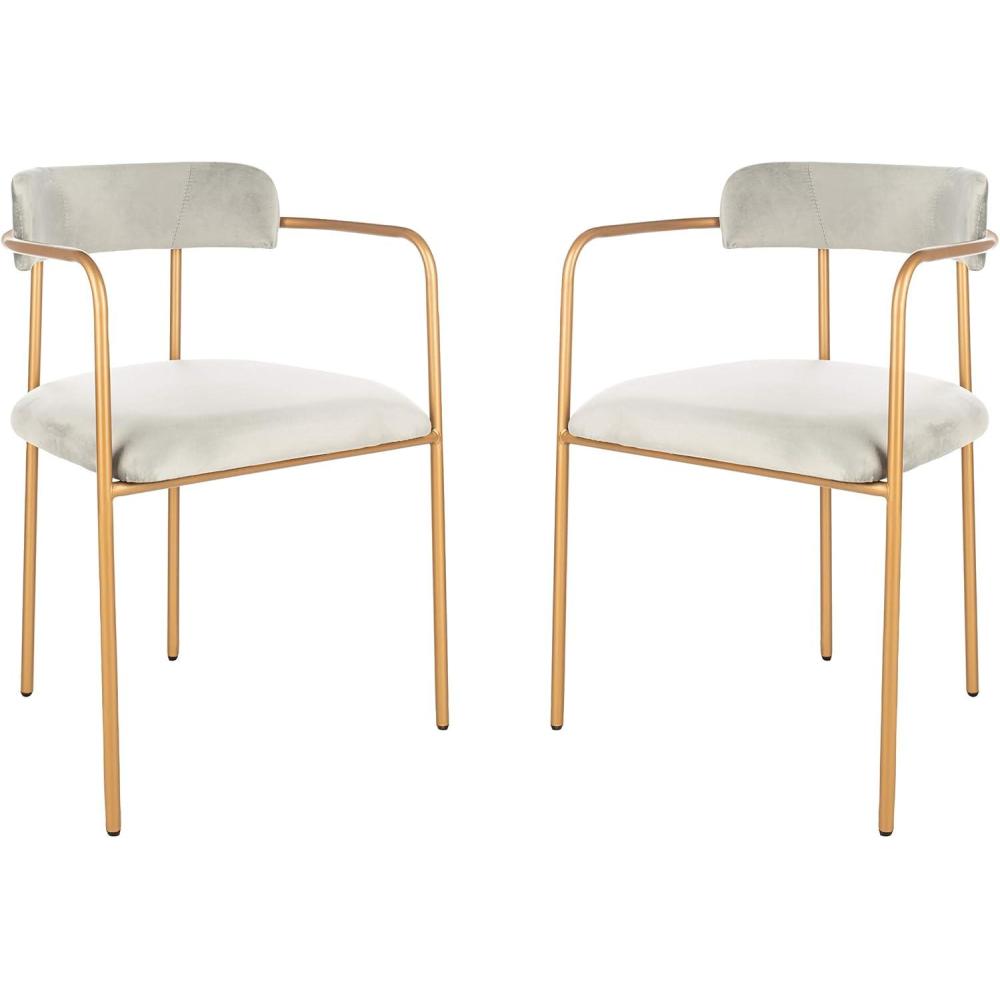 image:imageSafavieh Home Camille Grey Velvet and Gold Low Back Side Chair Set of 2Grey Gold