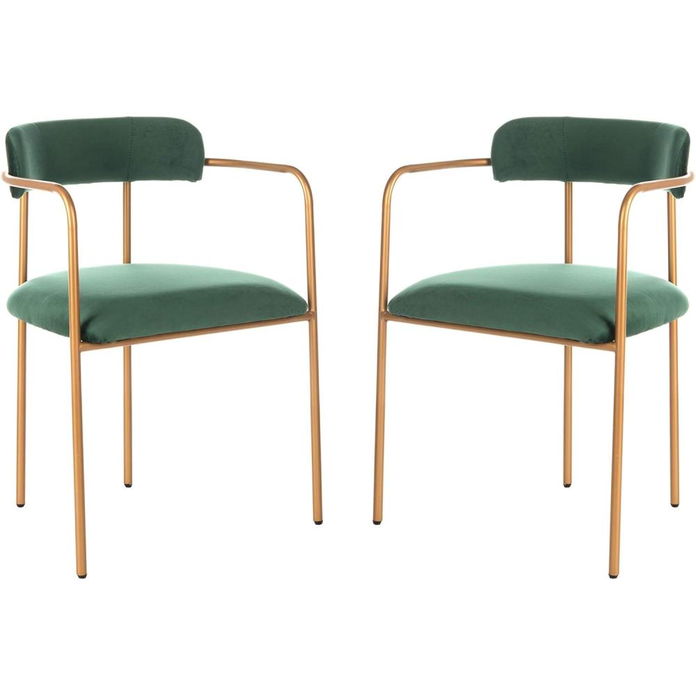 image:imageSafavieh Home Camille Grey Velvet and Gold Low Back Side Chair Set of 2Malachite Green Gold