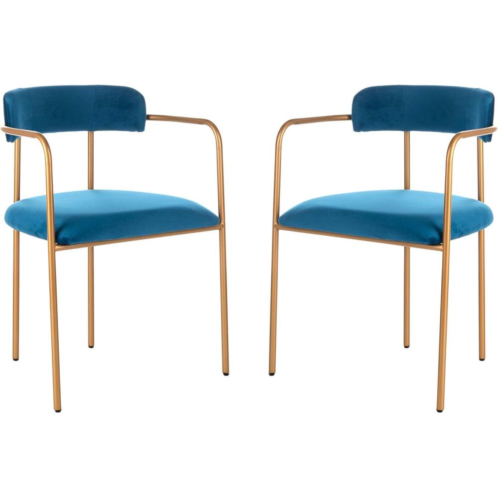 image:imageSafavieh Home Camille Grey Velvet and Gold Low Back Side Chair Set of 2Navy Gold