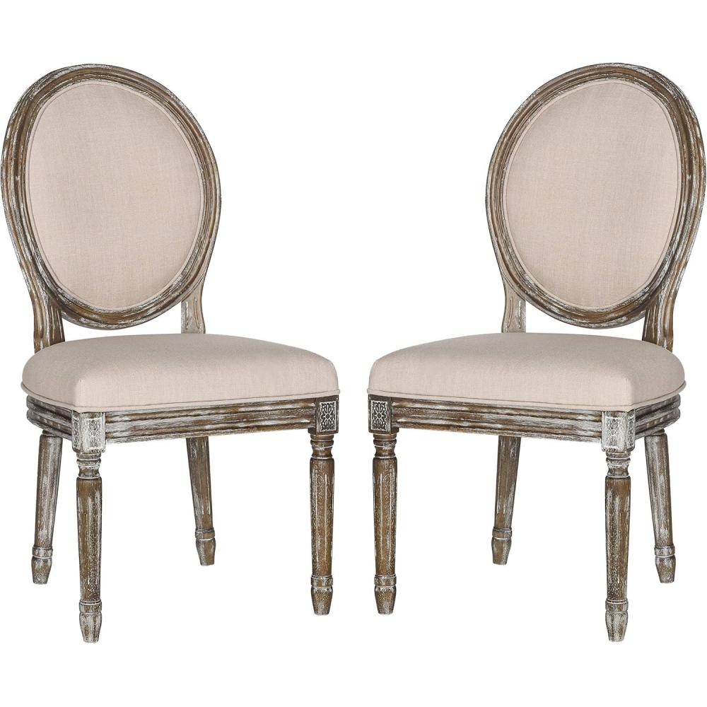image:imageSafavieh Home Collection Holloway 19H French Brasserie Linen Oval Light Grey and Cream Side ChairBeige Rustic Oak