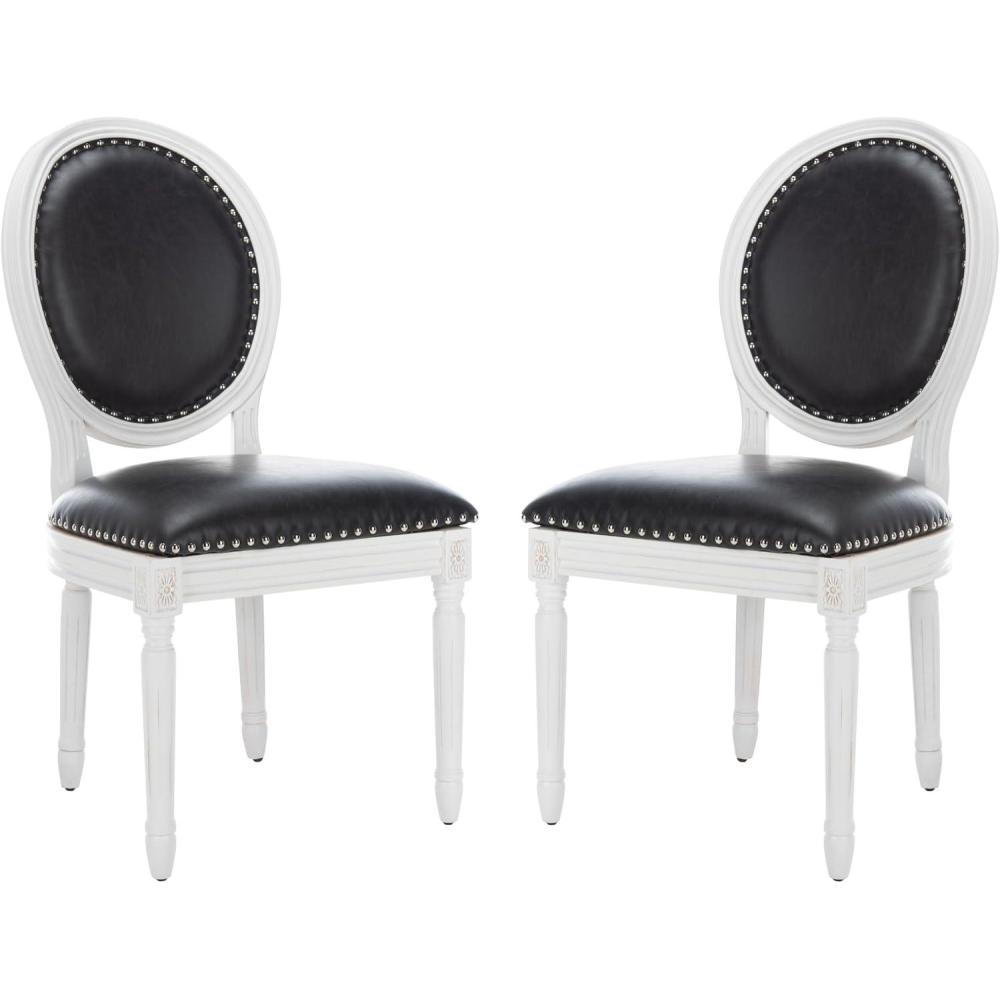image:imageSafavieh Home Collection Holloway 19H French Brasserie Linen Oval Light Grey and Cream Side ChairBlack Cream
