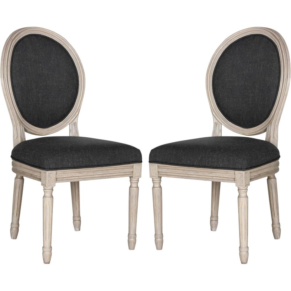 image:imageSafavieh Home Collection Holloway 19H French Brasserie Linen Oval Light Grey and Cream Side ChairCharcoal Grey