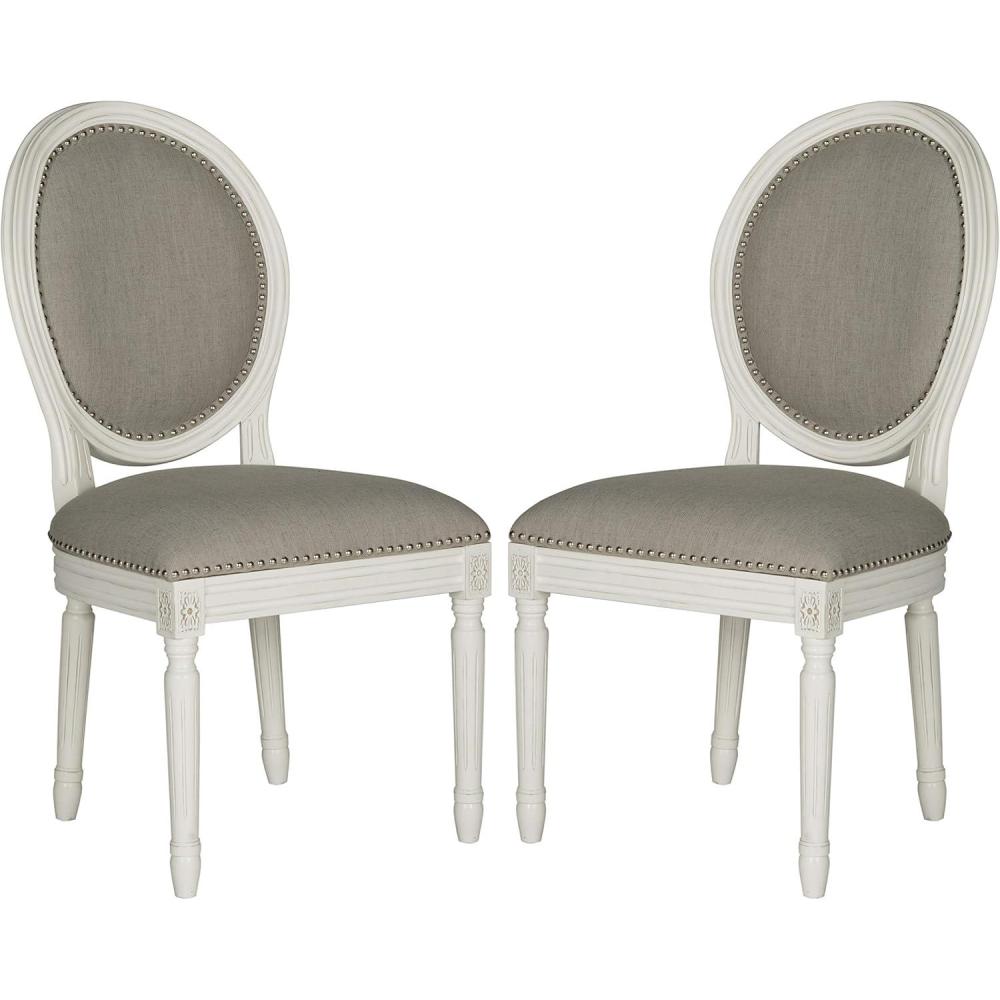 image:imageSafavieh Home Collection Holloway 19H French Brasserie Linen Oval Light Grey and Cream Side ChairLight Grey Cream