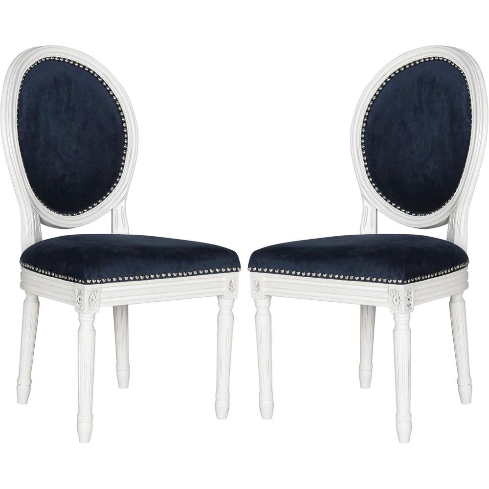 image:imageSafavieh Home Collection Holloway 19H French Brasserie Linen Oval Light Grey and Cream Side ChairNavy VelvetCream