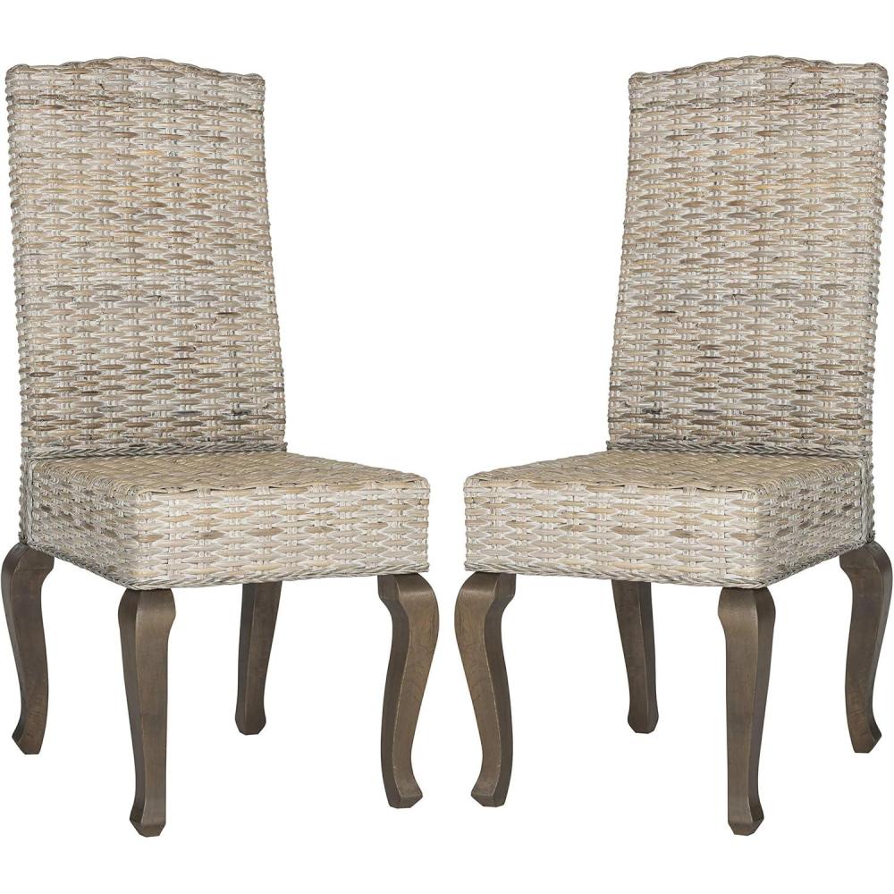 image:imageSafavieh Home Collection Milos Grey Wicker 18inch Dining ChairWhite Washed