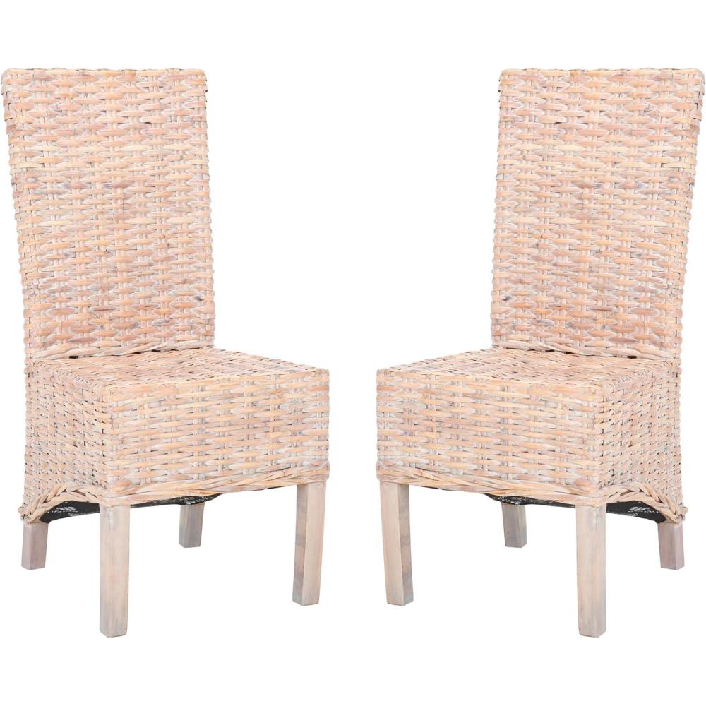 image:imageSafavieh Home Collection Pembrooke Wicker Side Chairs Antique Grey Set of 2White Washed