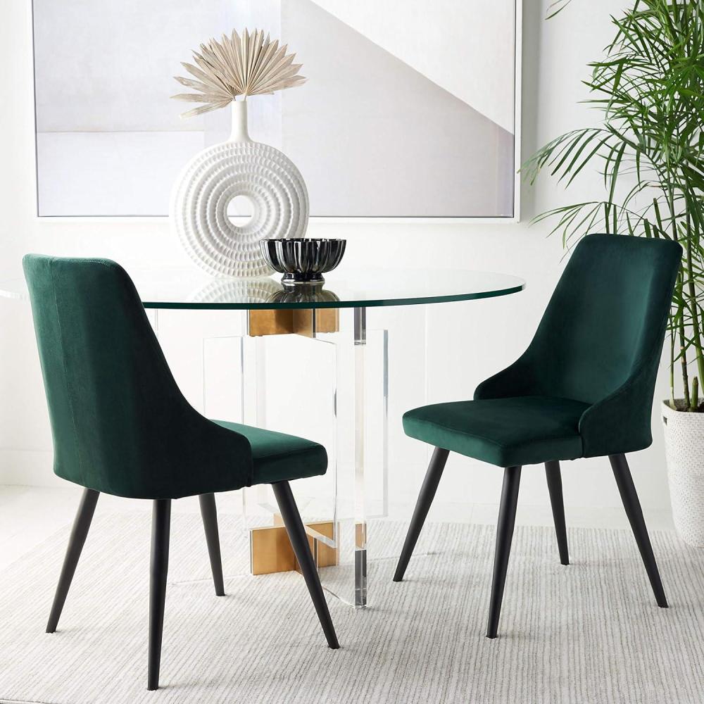 image:imageSafavieh Home Collection Zoi Velvet 19inch Set of 2 Dining Chair TaupeBlackMalachite Green Black