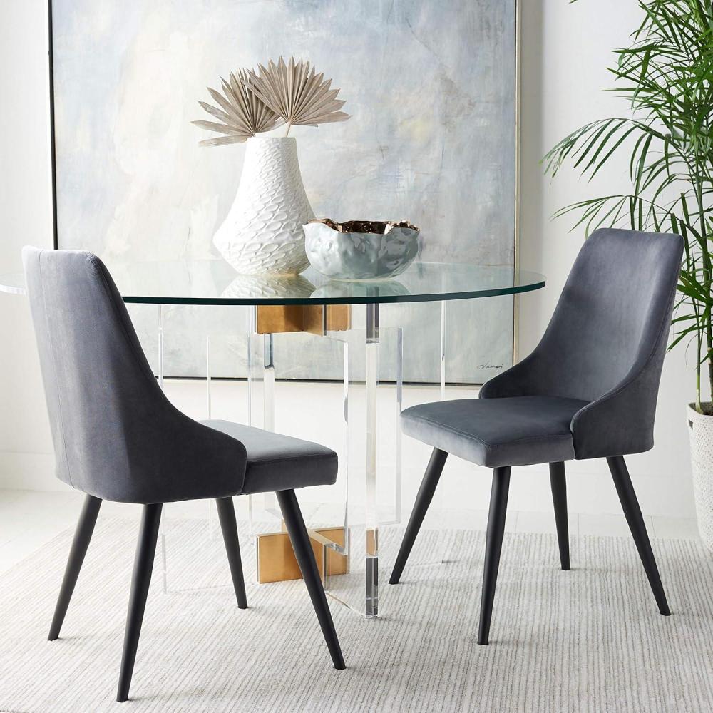 image:imageSafavieh Home Collection Zoi Velvet 19inch Set of 2 Dining Chair TaupeBlackSlate Grey  Black