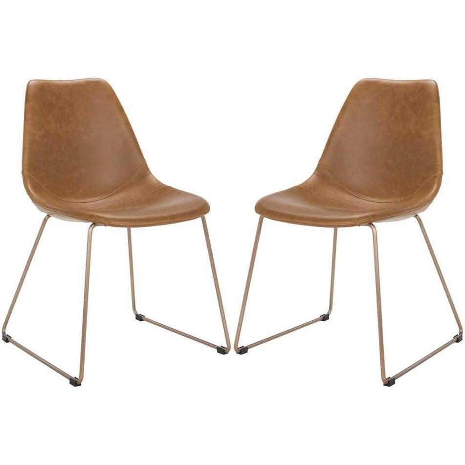 image:imageSafavieh Home Dorian MidCentury Modern Light Brown Faux Leather and Copper Dining Chair Set of 2Cognac  Copper