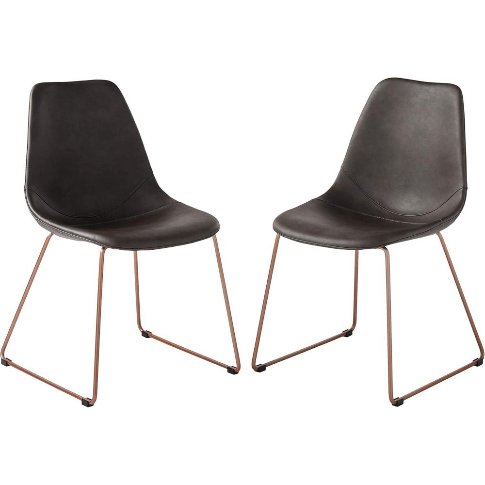 image:imageSafavieh Home Dorian MidCentury Modern Light Brown Faux Leather and Copper Dining Chair Set of 2Grey Copper
