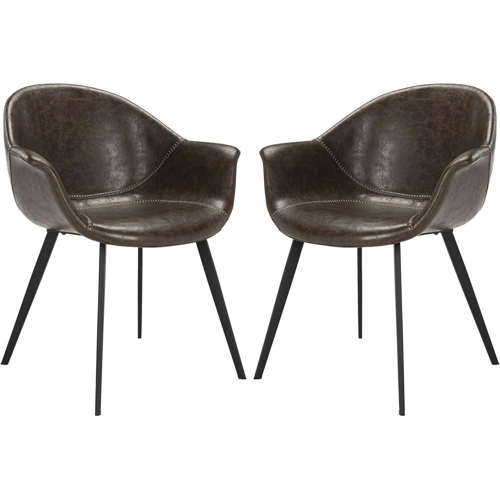 image:imageSafavieh Home Dublin MidCentury Modern Dark Brown Faux Leather and Black Dining Tub Chair Set of 2Light Brown  Black