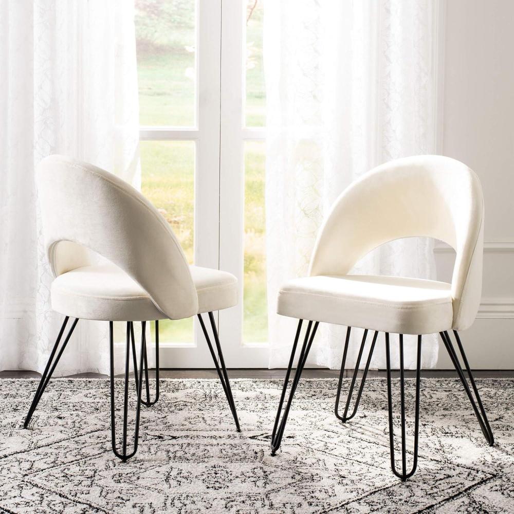 image:imageSafavieh Home Jora Retro Cream Velvet and Matte Black Side Chair Set of 2Cream Black