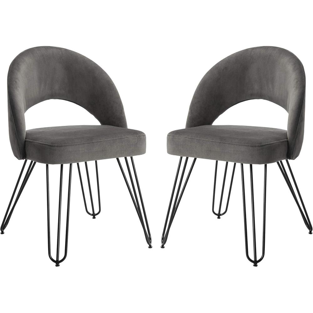 image:imageSafavieh Home Jora Retro Cream Velvet and Matte Black Side Chair Set of 2Dark Grey