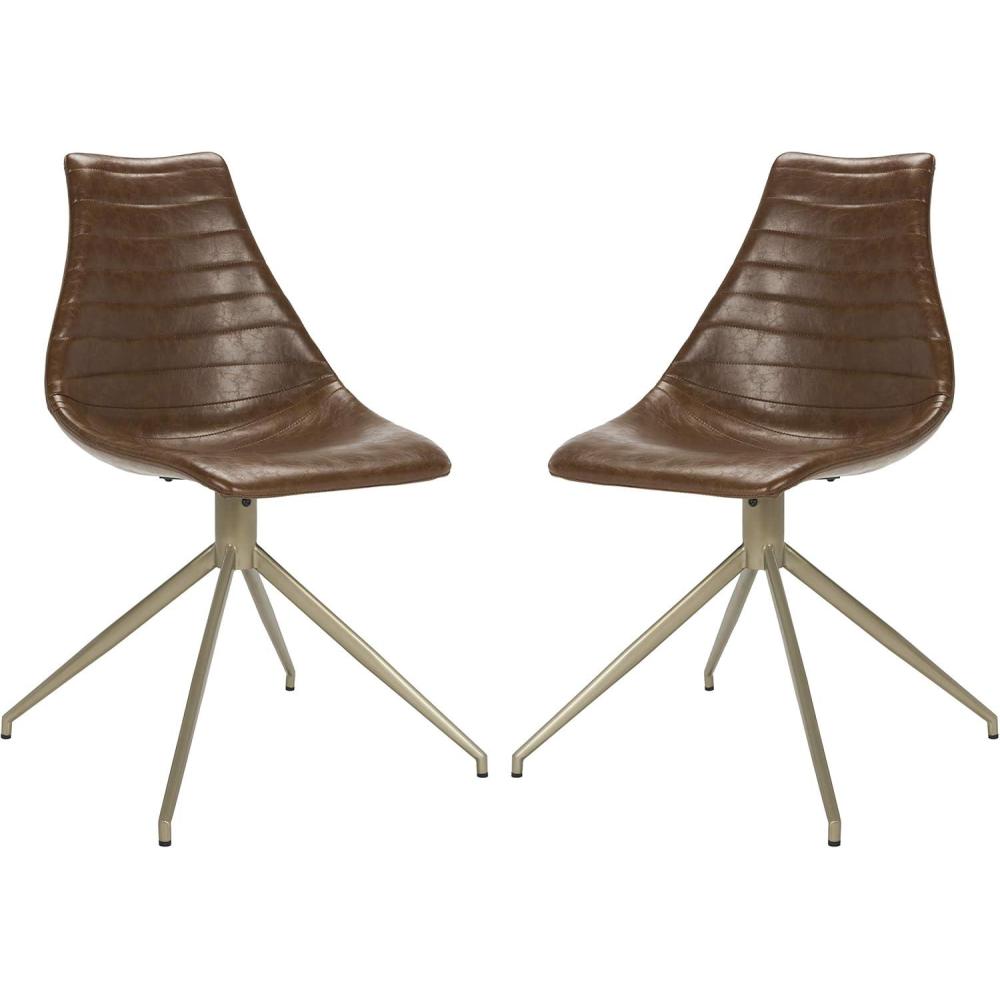 image:imageSafavieh Home Lynette MidCentury Modern Light Brown Faux Leather and Copper Swivel Dining Chair Set of 2