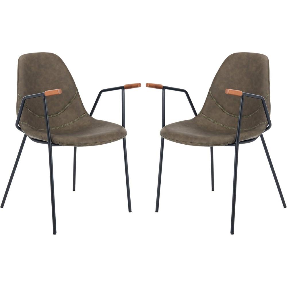 image:imageSafavieh Home Tanner MidCentury Olive Faux Leather and Black Dining Chair Set of 2Olive Black