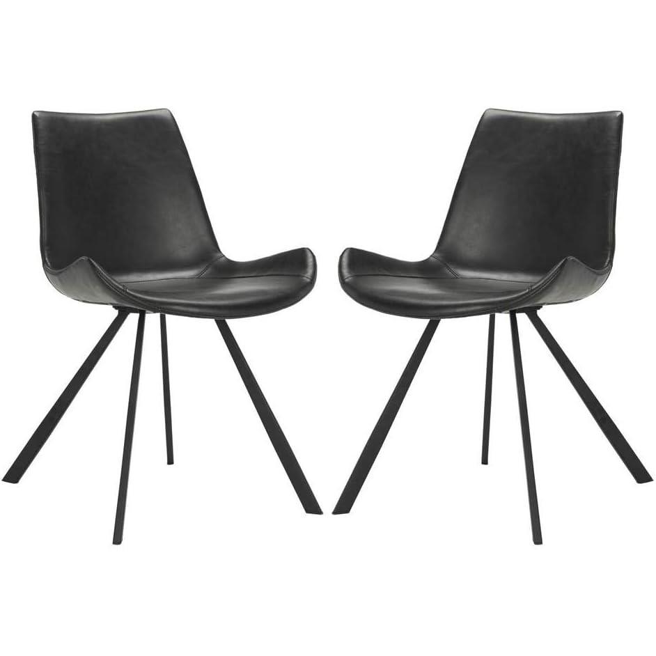 image:imageSafavieh Home Terra MidCentury Modern Black Faux Leather and Black Dining Chair Set of 2Black  Black