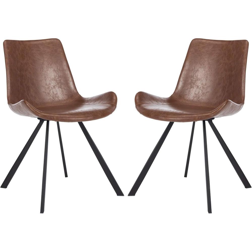 image:imageSafavieh Home Terra MidCentury Modern Black Faux Leather and Black Dining Chair Set of 2Light Brown  Black