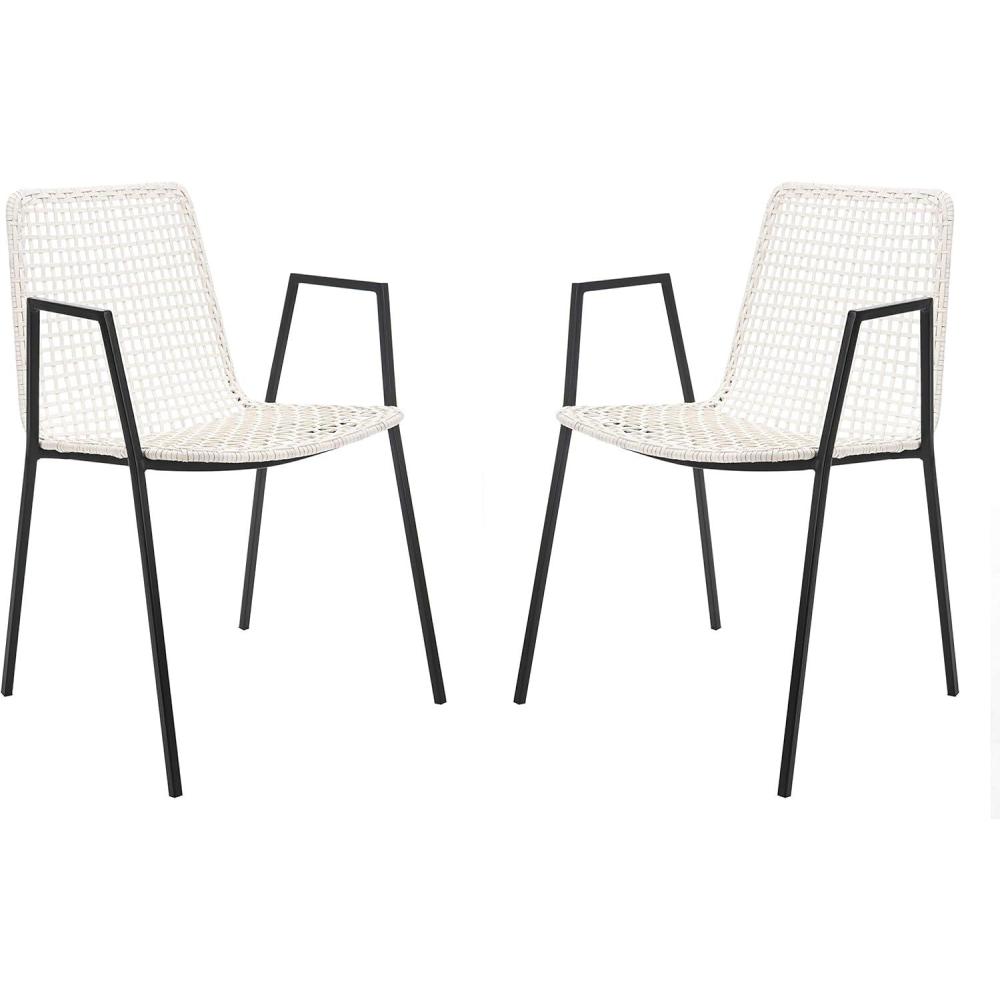 image:imageSafavieh Home Wynona White and Black Leather Woven Dining Chair Set of 2