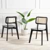 SAFAVIEH Home Collection Luz Coastal White/Natural Cane Rattan Dining Chair Set of 2(Black/Natural)