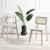 SAFAVIEH Home Collection Luz Coastal White/Natural Cane Rattan Dining Chair Set of 2(Grey/Natural)