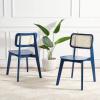 SAFAVIEH Home Collection Luz Coastal White/Natural Cane Rattan Dining Chair Set of 2(Navy/Natural)