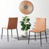 SAFAVIEH Home Collection Rayne Cognac Woven Leather/Silver Dining Chair (Set of 2) – Fully Assembled(Cognac / Black)