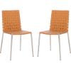 SAFAVIEH Home Collection Rayne Cognac Woven Leather/Silver Dining Chair (Set of 2) – Fully Assembled(Cognac/Silver)