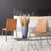 SAFAVIEH Home Collection Rayne Cognac Woven Leather/Silver Dining Chair (Set of 2) – Fully Assembled(Cognac/Silver)