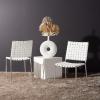 SAFAVIEH Home Collection Wesson White Woven Leather/Silver Dining Chair (Set of 2) – Fully Assembled(White/Silver)
