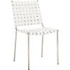 SAFAVIEH Home Collection Wesson White Woven Leather/Silver Dining Chair (Set of 2) – Fully Assembled(White/Silver)
