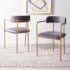 Safavieh Home Camille Grey Velvet and Gold Low Back Side Chair, Set of 2(Dark Grey/Gold)