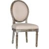 Safavieh Home Collection Holloway 19”H French Brasserie Linen Oval Light Grey and Cream Side Chair(Beige / Rustic Oak)