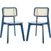 SAFAVIEH Home Collection Luz Coastal White/Natural Cane Rattan Dining Chair Set of 2(Navy/Natural)