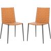SAFAVIEH Home Collection Rayne Cognac Woven Leather/Silver Dining Chair (Set of 2) – Fully Assembled(Cognac / Black)