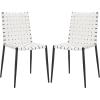 SAFAVIEH Home Collection Rayne Cognac Woven Leather/Silver Dining Chair (Set of 2) – Fully Assembled(White / Black)
