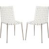 SAFAVIEH Home Collection Rayne Cognac Woven Leather/Silver Dining Chair (Set of 2) – Fully Assembled(White / Silver)