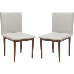 SAFAVIEH Couture Home Collection Milana Walnut Brown/Light Grey Linen Dining Chair (Set of 2) – Fully Assembled