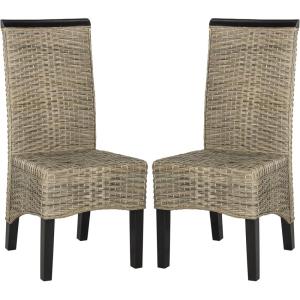 SAFAVIEH Home Collection – Ilya Brown Wicker Tall Back Dining Chair Set of 2 (SEA8017C-SET2)(Grey)
