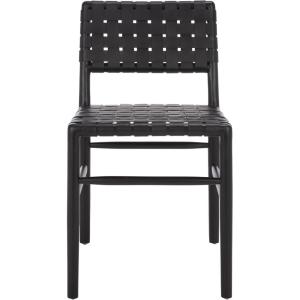 SAFAVIEH Home Collection – Kaiber Red Tan Genuine Woven Leather & Natural Solid Wood Dining Chair, Modern Woven Seat & Back (DCH1218A)(Black/Black)