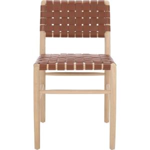 SAFAVIEH Home Collection – Kaiber Red Tan Genuine Woven Leather & Natural Solid Wood Dining Chair, Modern Woven Seat & Back (DCH1218A)(Red Tan/Natural)