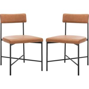 SAFAVIEH Home Collection Archer Grey Faux Leather/Black Dining Chair (Set of 2) – Fully Assembled(Cognac / Black)