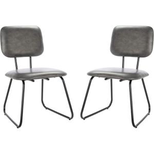SAFAVIEH Home Collection Chavelle Modern Velvet Side Chair (Set of 2) ACH6205A-SET2, Malachite Green/Black(Grey / Black – Faux Leather)