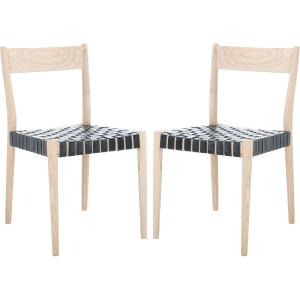 SAFAVIEH Home Collection Eluned Woven Leather Living Room Accent Dining Chair DCH1201C-SET2, Black/Natural(Black / Natural)