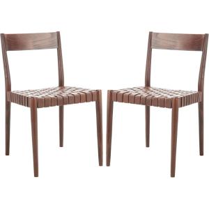 SAFAVIEH Home Collection Eluned Woven Leather Living Room Accent Dining Chair DCH1201C-SET2, Black/Natural(Cognac / Brown)