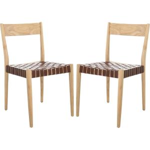 SAFAVIEH Home Collection Eluned Woven Leather Living Room Accent Dining Chair DCH1201C-SET2, Black/Natural(Cognac / Natural)